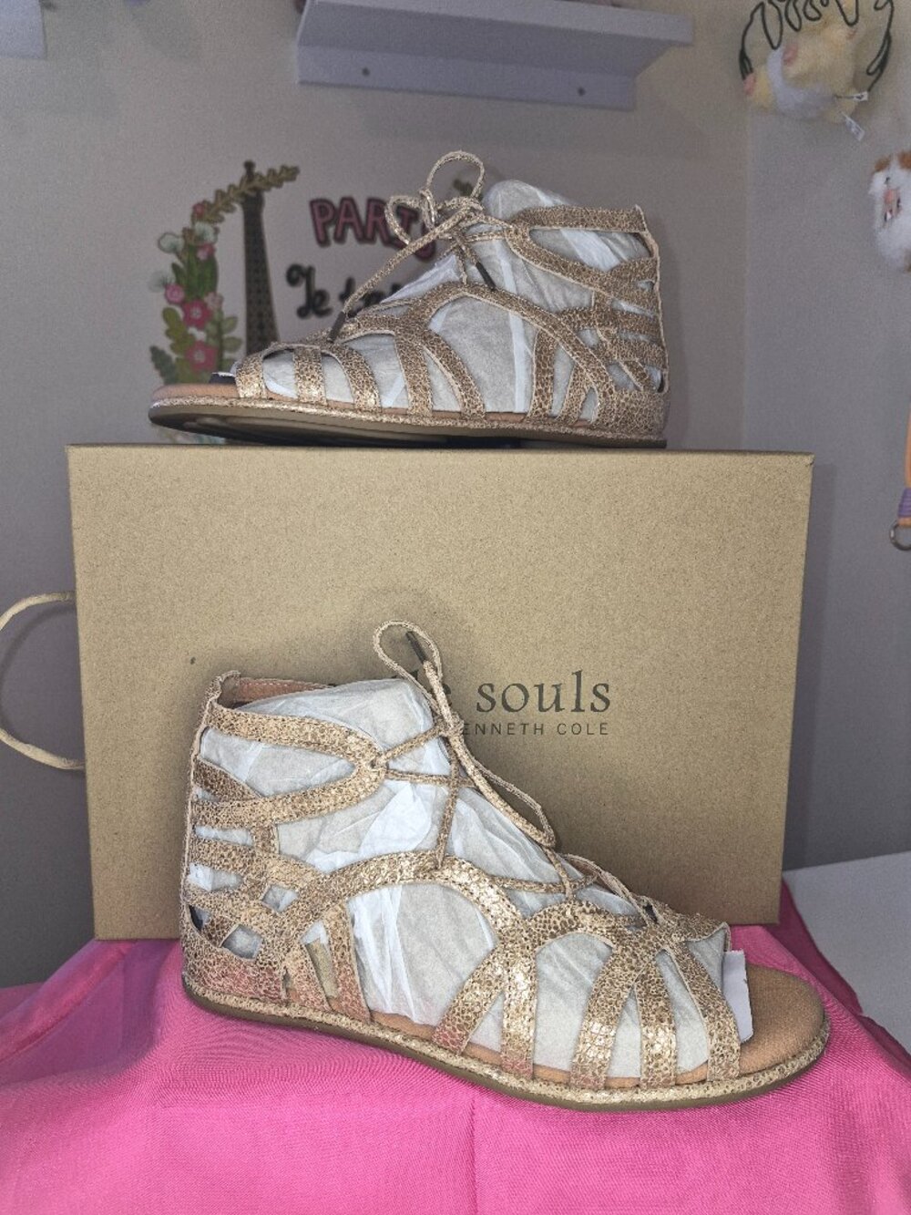 Gentle Souls Gold Strappy Lace-Up Sandal